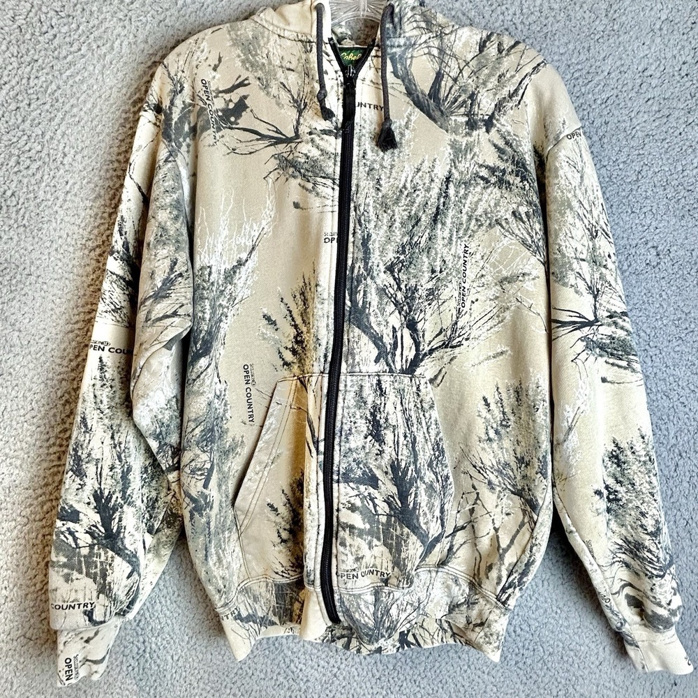 Cabela's Open Country Camo Full Zip Hoodie Sz Med Multicolor Camo Cotton Hunting